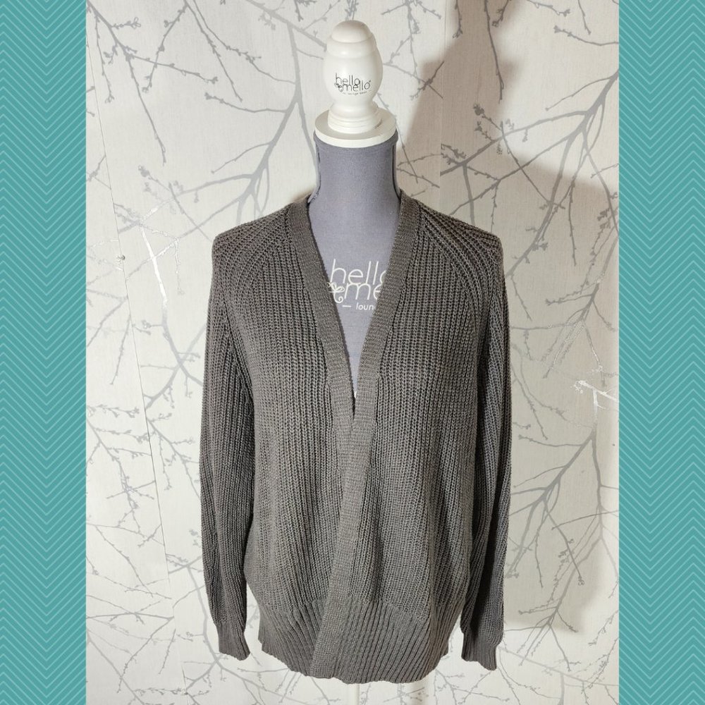 Urban Outfitters Gray Cotton Blend Ribbed Knit Open Front Cardigan